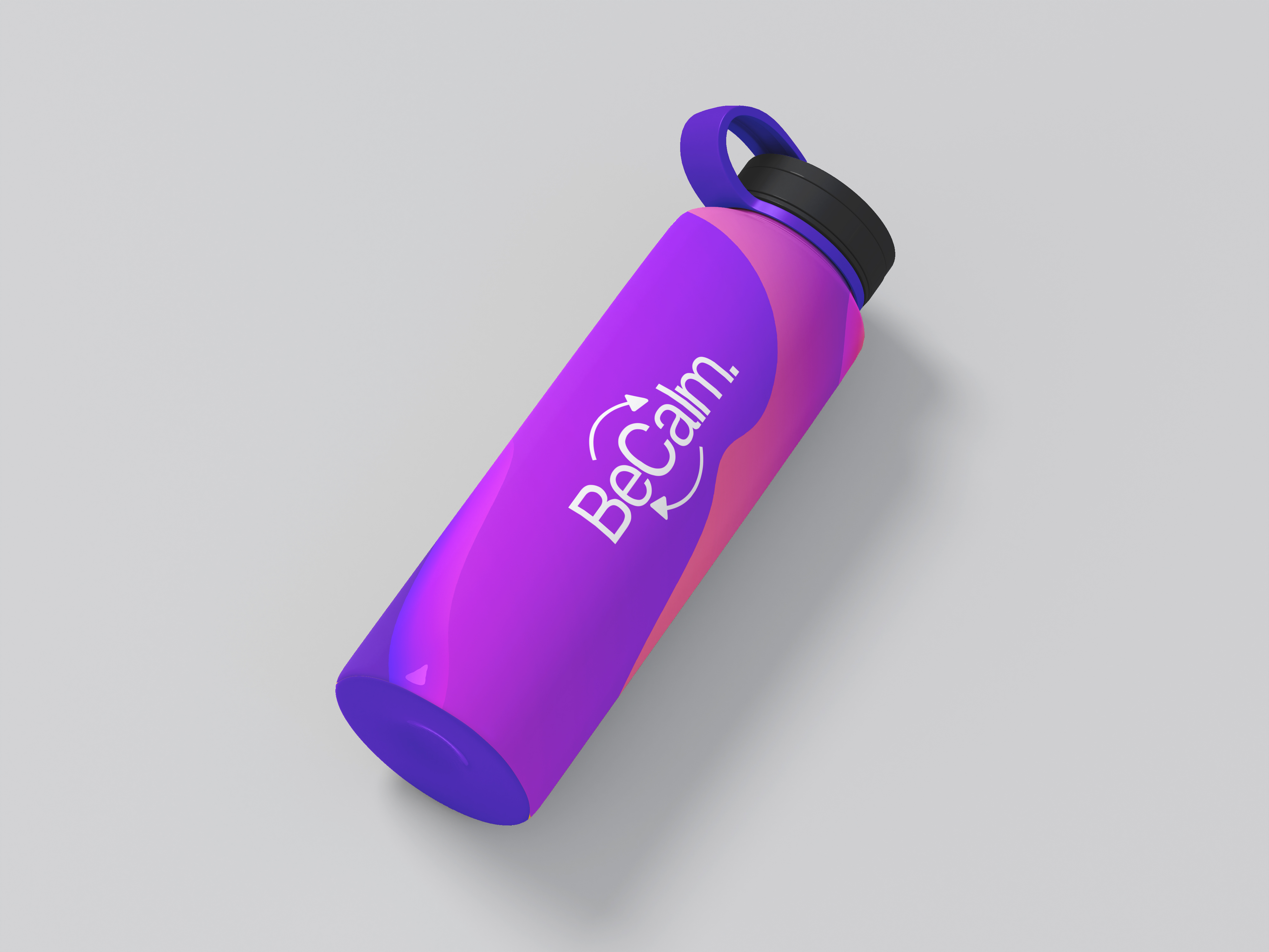 BeCalm water bottle with gradient and circular C mark