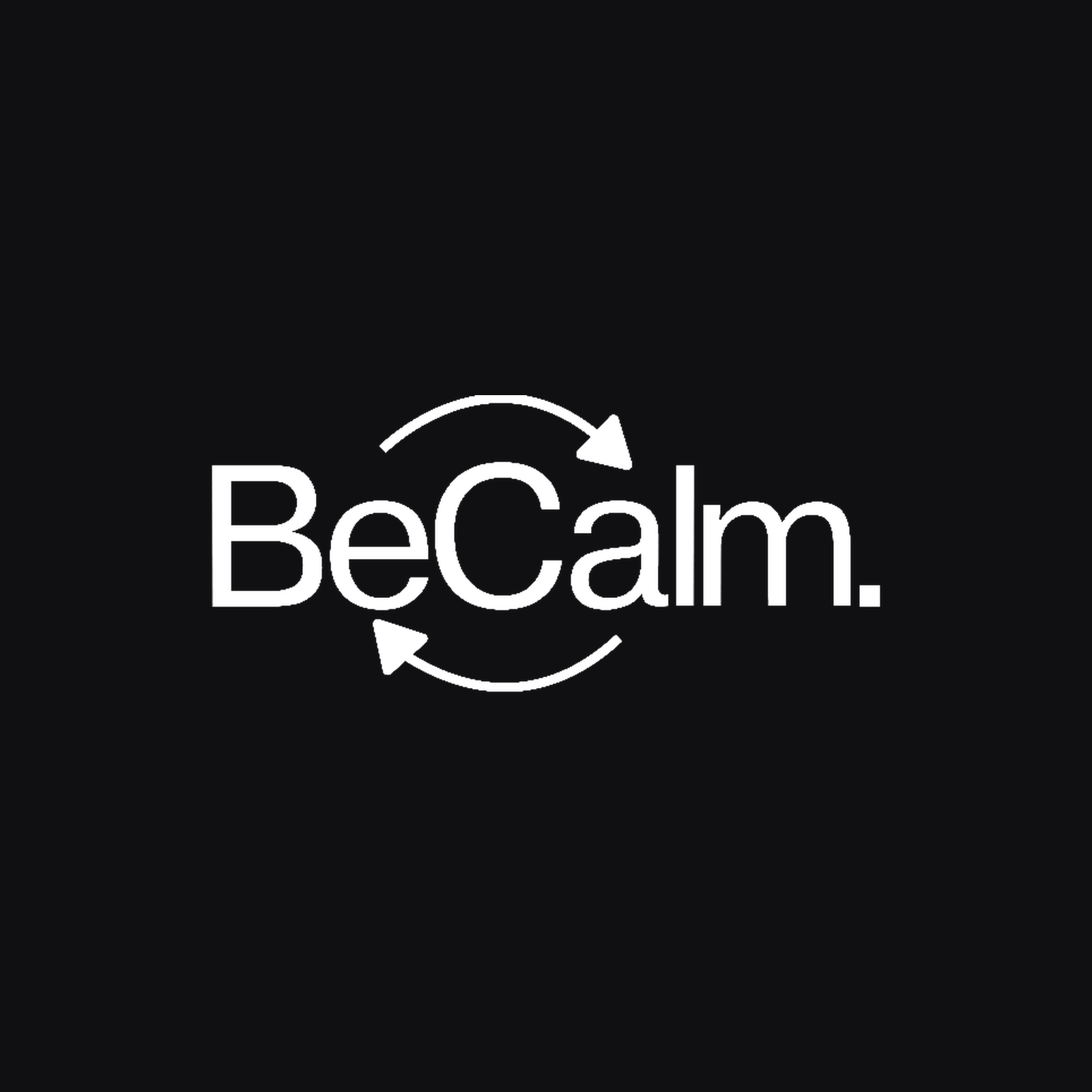 Becalm logo in white on black — knockout variant for dark surfaces