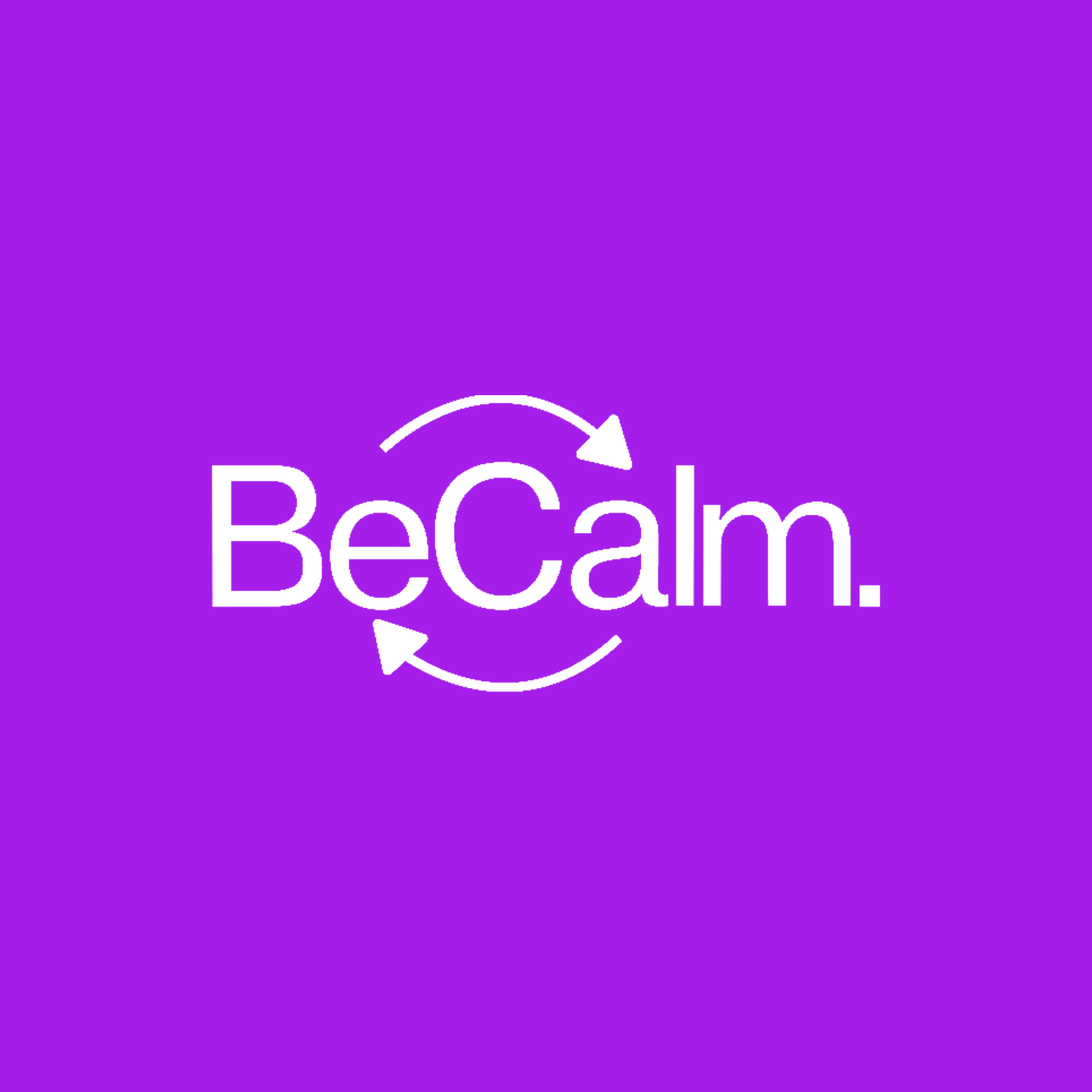 Becalm logo in white on Royal Purple — primary brand-colour variant