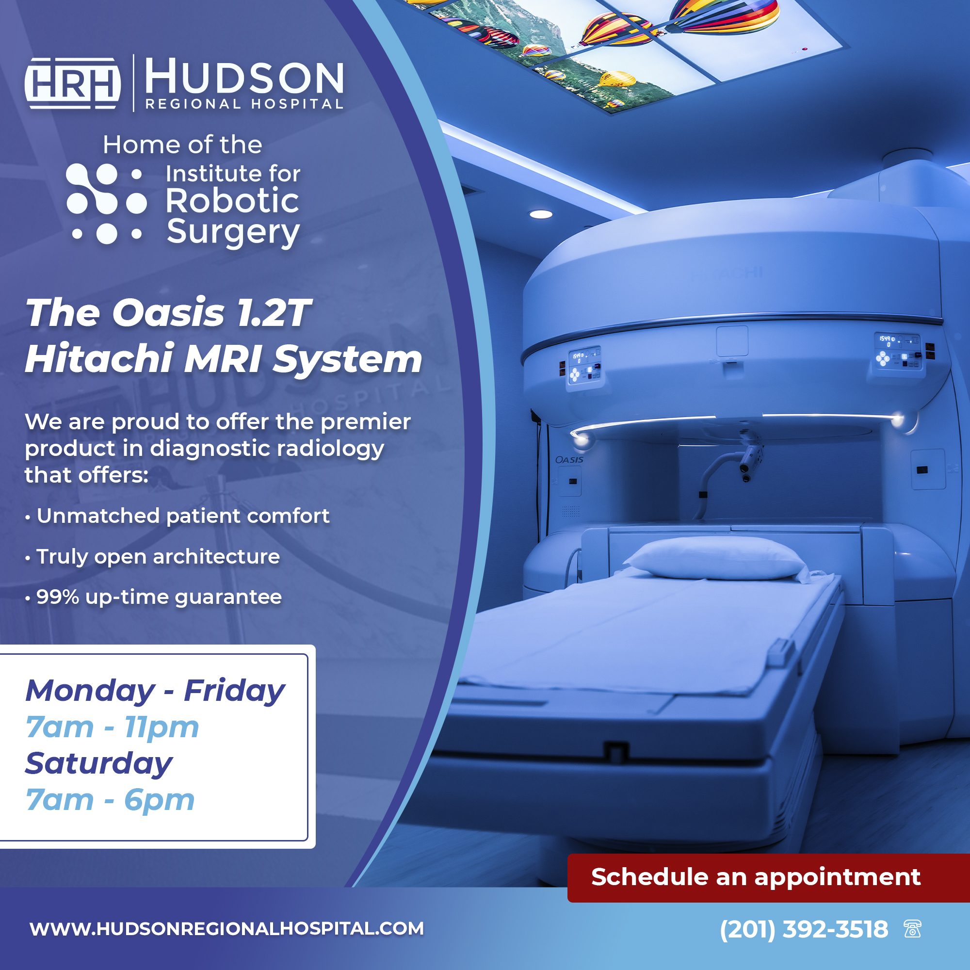 Hudson Regional Hospital digital campaign square promoting Hitachi MRI imaging