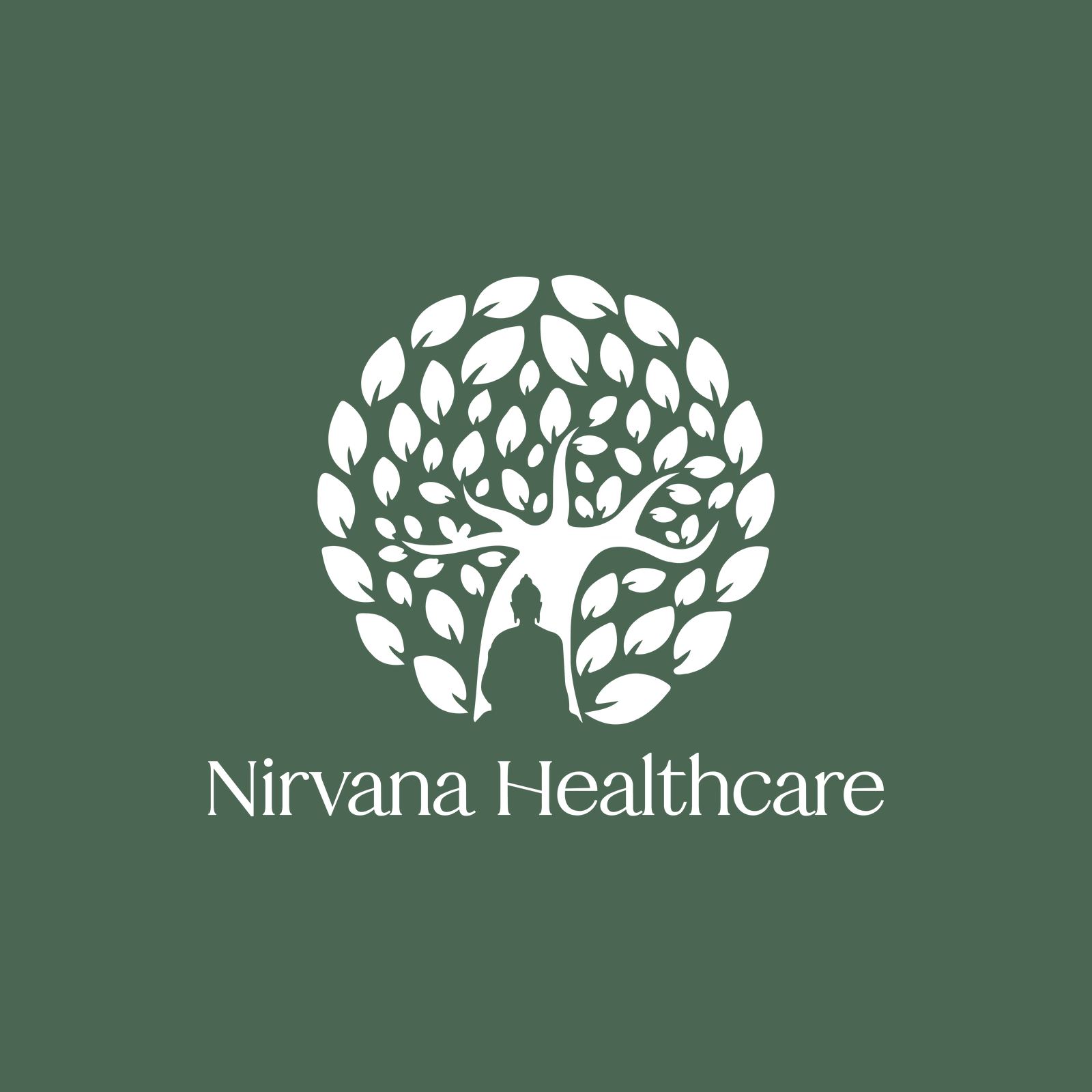 Nirvana-Web logo in white on Deep Sage — primary brand-colour variant