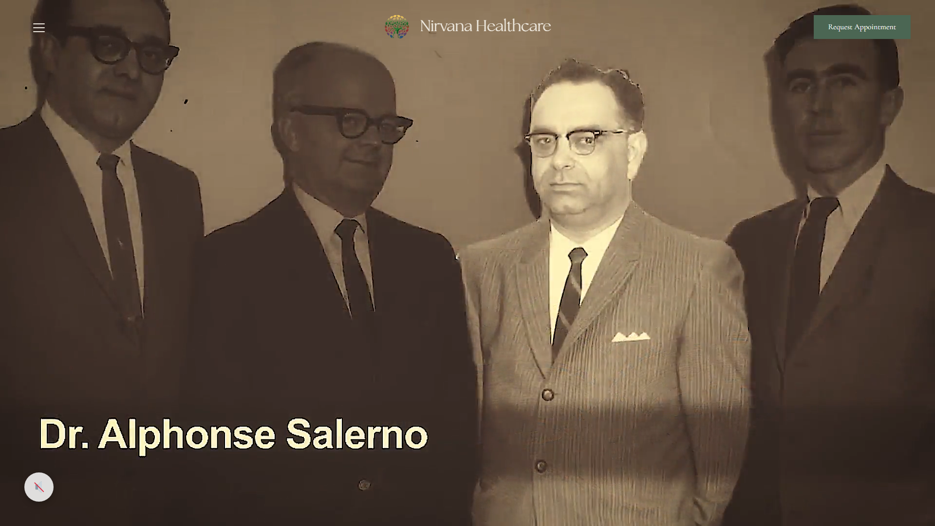 Homepage hero — Dr. Alphonse Salerno founder portrait in sepia