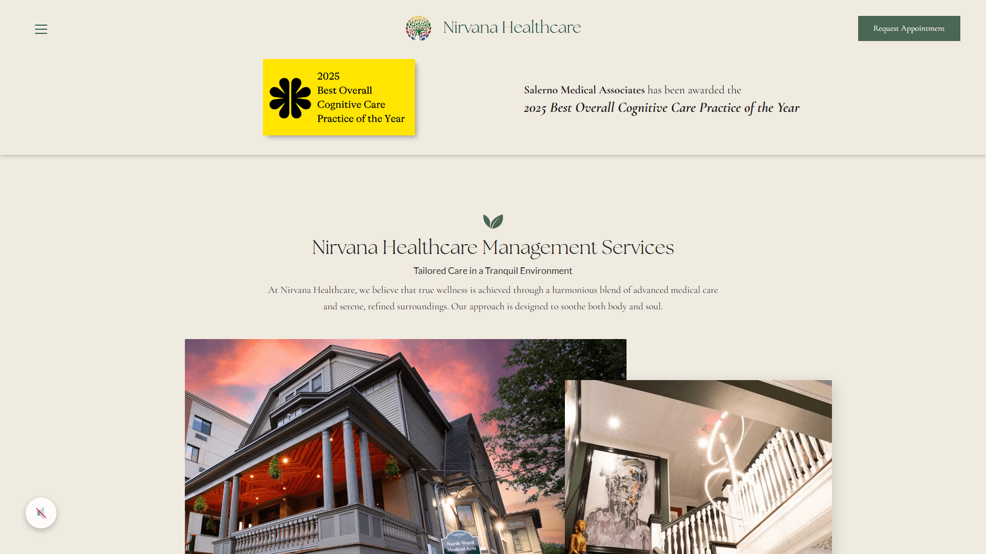 Homepage second section — Tailored Care in a Tranquil Environment with Victorian clinic photography