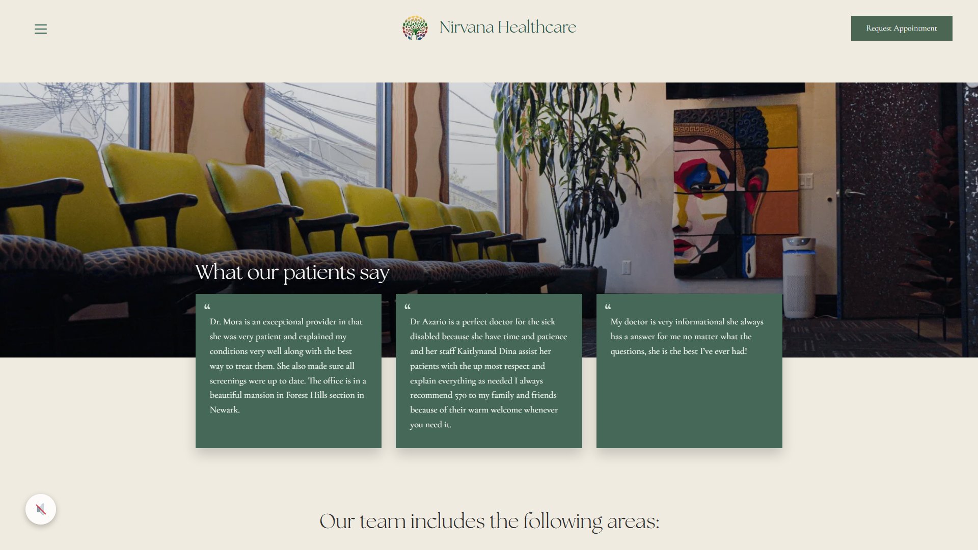 Patient testimonials section