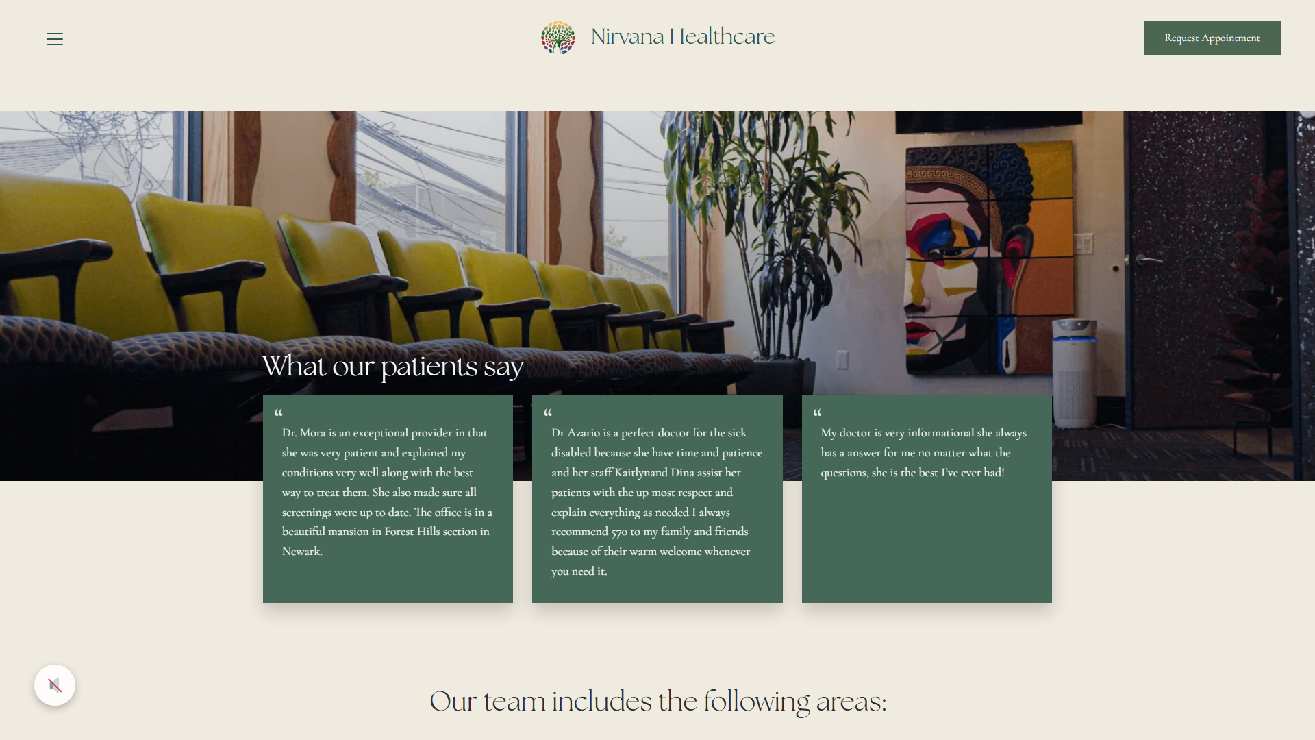 Patient testimonials section