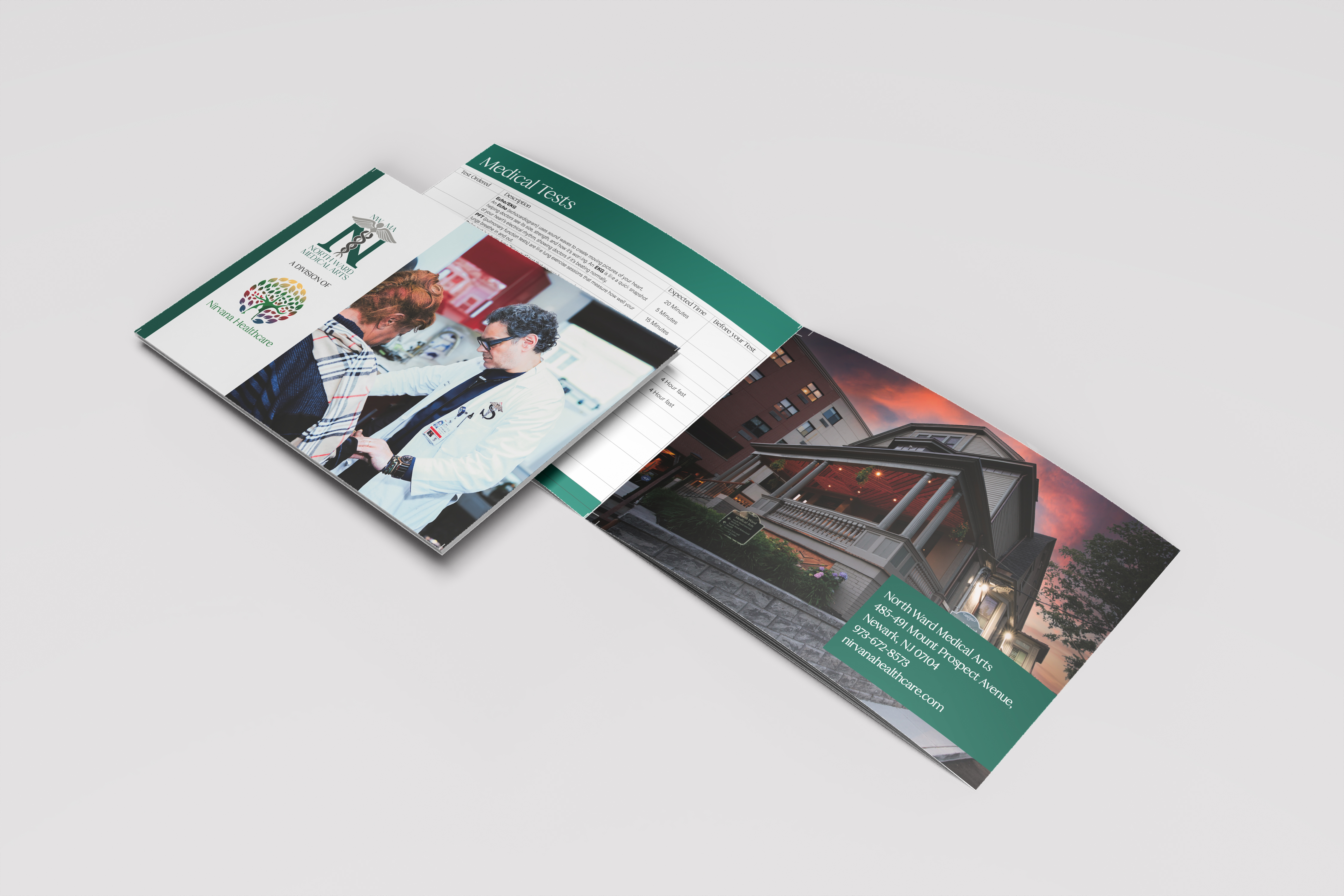 Nirvana Healthcare booklet covers with partner-clinic monograms