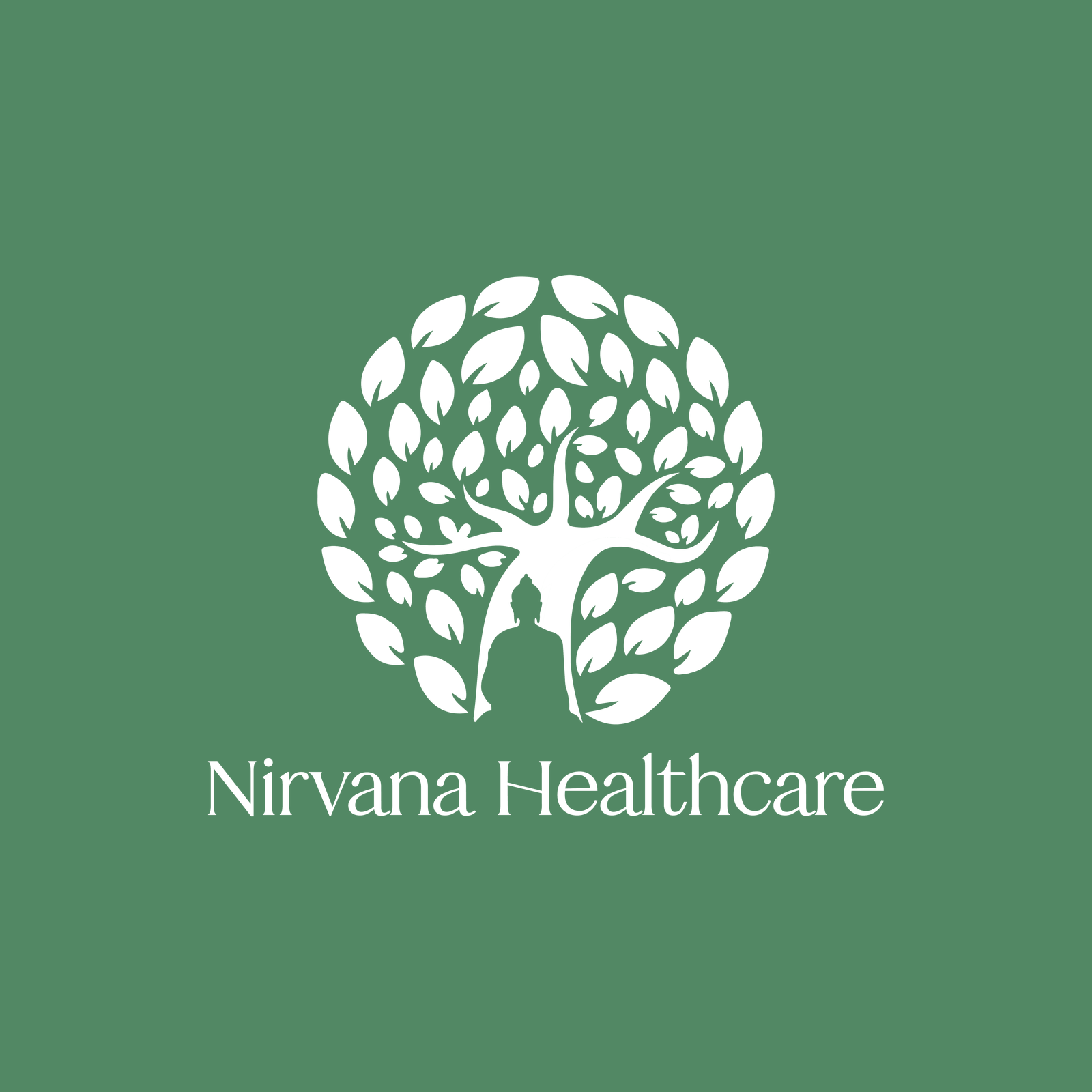 Nirvana logo in white on Sage Green — primary brand-colour variant