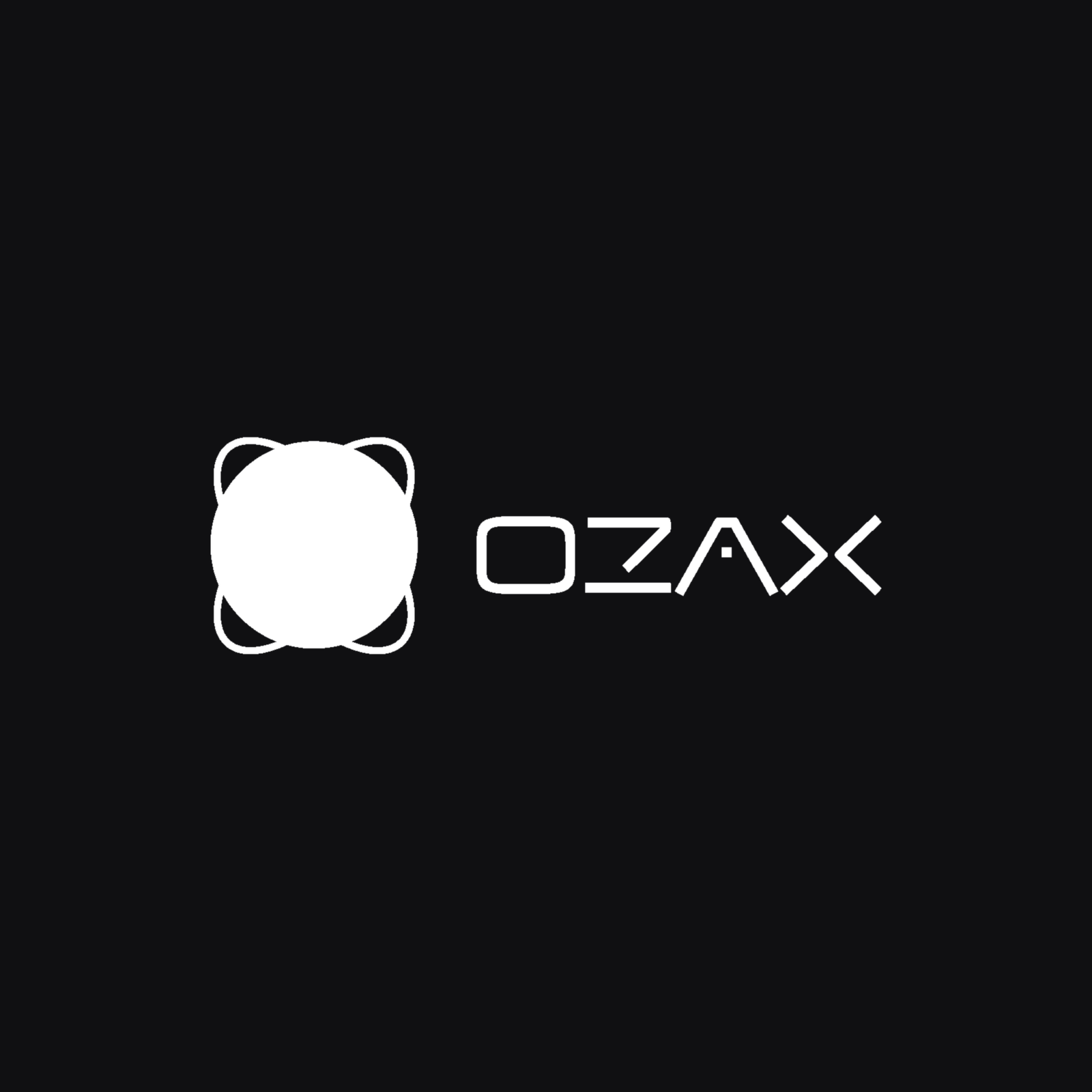 Ozax logo in white on black — knockout variant for dark surfaces
