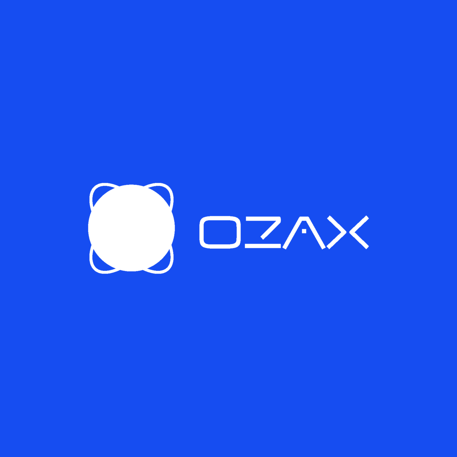 Ozax logo in white on Electric Blue — primary brand-colour variant